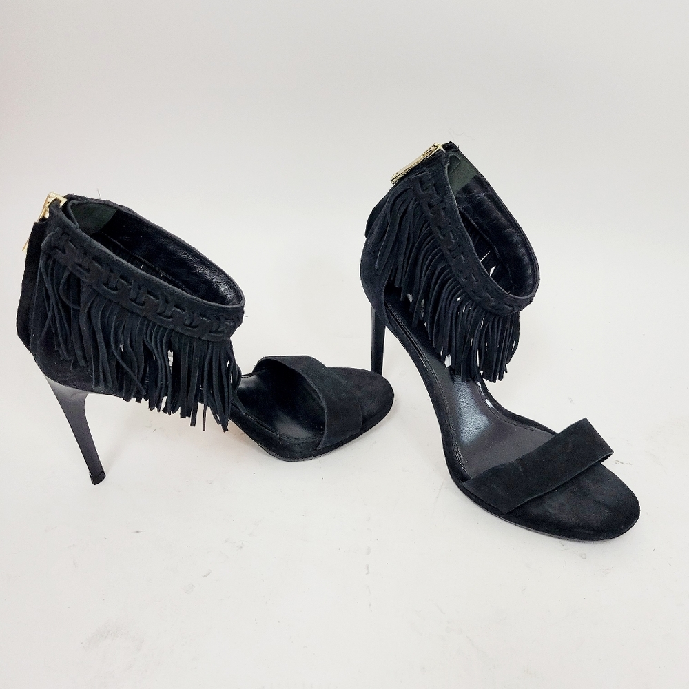 Diane von Furstenberg Suede Fringe Ankle Strap Heels